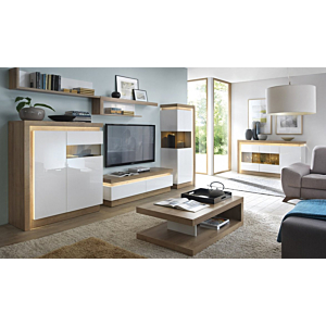 Meuble TV LYON Avec 2 tiroirs - Chêne / Blanc