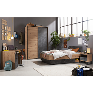 Lit LAFABRICA Avec Tiroir 120x200cm - Beige / Gris