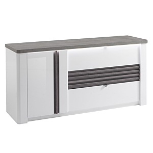 Double Commode VERTIGO Avec 3 Tiroirs + 1 Porte - Chêne Gris / Blanc
