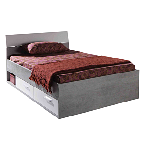 Lit Mi Piace 90X200Cm Avec Planche Sommier Et 2 Tiroirs - Gris / Blanc