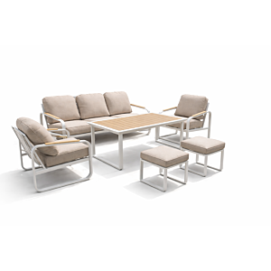 Salon Bella Vita Canapé 3 Places +2 Fauteuils + Table Haute + 2 Poufs - Beige Salons bas avec Table Haute