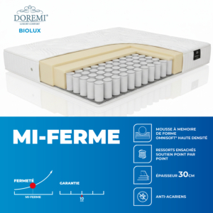 Matelas DOREMI BIOLUX + Protège Matelas Gratuit