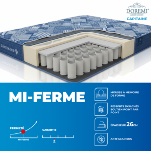 Matelas Doremi Capitaine - Bleu / Noir + Oreiller Gratuit