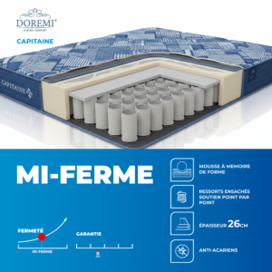Matelas Doremi Capitaine - Bleu / Noir + Oreiller Gratuit
