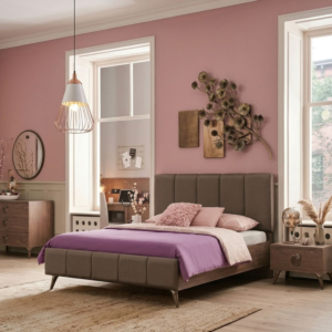 Lit Clara 180X200 Avec Sommier - Taupe / Noyer