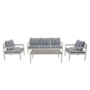 Salon Aqua Luxe Canapé 3Places + 2Fauteuils +Table Basse - Bleu/Blanc Les Petits Prix