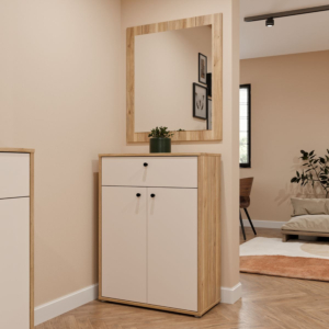 Vestiaire Kendray 1 tiroir + 2 portes + miroir 73,7 × 200 × 34,9 cm - chêne/sable