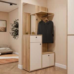 Vestiaire Kendray miroir + 1 porte + 2 tiroirs 95,8 × 190,7 × 34,9 cm - chêne/sable