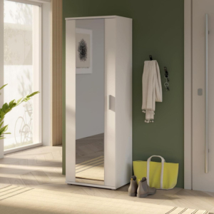 Meuble à chaussures Net106 - 1 porte + miroir 50,2 × 179,1 × 34,8 cm - blanc