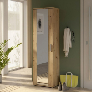 Meuble à chaussures Net106 - 1 porte + miroir 50,2 × 179,1 × 34,8 cm - chêne