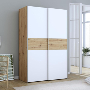 Armoire New Ozzula 2 portes coulissantes 120 × 190,5 × 61,2 cm - chêne/blanc