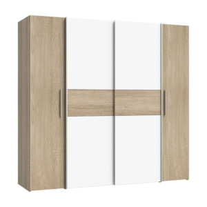 Armoire Kalixtus 2 portes battantes + 2 portes coulissantes - chêne/blanc Les Petits Prix