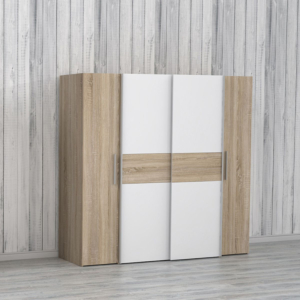 Armoire Kalixtus 2 portes battantes + 2 portes coulissantes - chêne/blanc