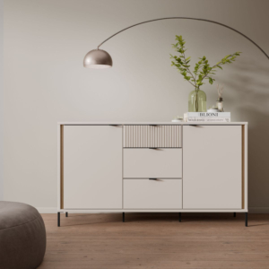 Buffet Seravel – Chêne/Crème – 2 portes / 3 tiroirs – 159 x 42 x 87 cm