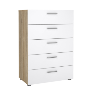 Commode PEPE - 5 tiroirs - 70 x 40,25 x 102 cm - Chêne & Blanc Hello Summer