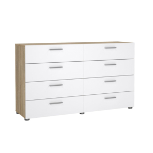 Double Commode PEPE - 8 tiroirs - 140 x 40,35 x 82 cm - Chêne & Blanc