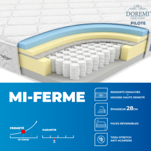 Matelas Doremi Pilote 90X190Cm - Gris + 1 Oreiller Gratuit