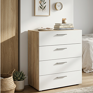 Commode PEPE 4 tiroirs - 70 x 40,25 x 82 cm - Chêne & Blanc