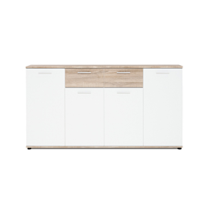 Commode JACKY 4 portes et 2 tiroirs Chêne Marron Clair et Blanc
