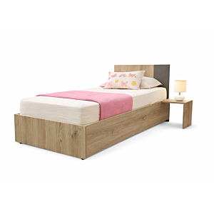 Lit Solo 90X190+Table De Chevet Gauche+Planche Sommier- Chêne/Gris Foncé Chambre enfant