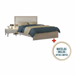 Pack Lit Maya 160X200Cm + 2 Chevets + Sommier + Matelas Offert - Blanc / Chêne Essentiel HIVER