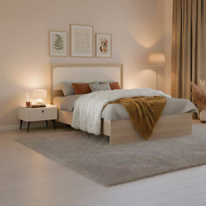 Pack Lit Maya 160X200Cm + 2 Chevets + Sommier + Matelas Offert - Blanc / Chêne