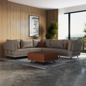 Canapé D'Angle Foster + Fauteuil De Coin - Beige / Orange