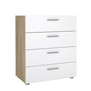 Commode PEPE 4 tiroirs - 70 x 40,25 x 82 cm - Chêne & Blanc