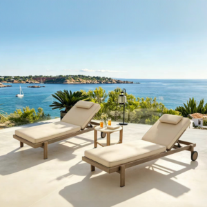 Bain de Soleil Cosyline avec Repose-Tête – 200 x 80 x 39 cm – Taupe