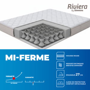 Matelas Simmons Riviera 90X200 - Blanc + 1 Oreiller Gratuit