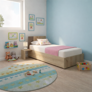 Lit Solo 90X190 + Table De Chevet Droite + Planche Sommier - Chêne / Gris Foncé