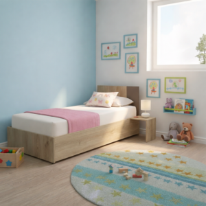 Lit Solo 90X190+Table De Chevet Gauche+Planche Sommier- Chêne/Gris Foncé