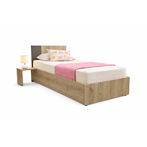 Lit Solo 90X190 + Table De Chevet Droite + Planche Sommier - Chêne / Gris Foncé Chambre enfant