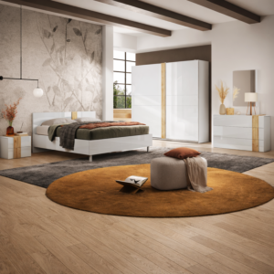 Lit Venus 160x200cm Sans Sommier - Blanc/Chêne