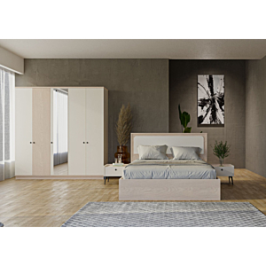 Armoire MAYA 4 Portes - Blanc / Chêne