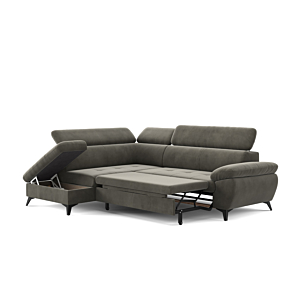 Canapé D'angle Gauche HUDSON Avec fonction lit + Coffre - Gris