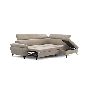 Canapé D'Angle Droit Hudson Avec Fonction Lit + Coffre - Taupe