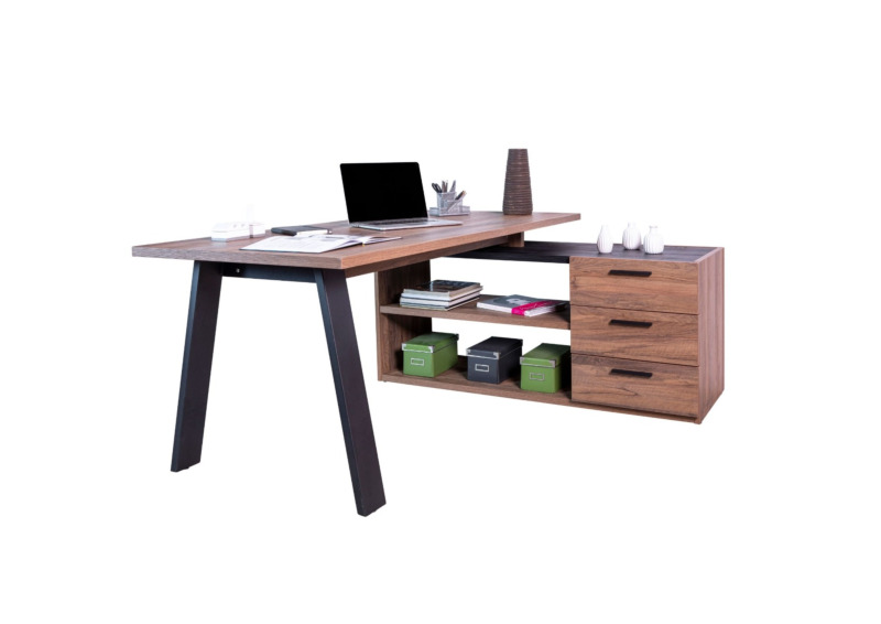 Bureau DAVINCI BRERA avec Crédence -  Noir / Noyer