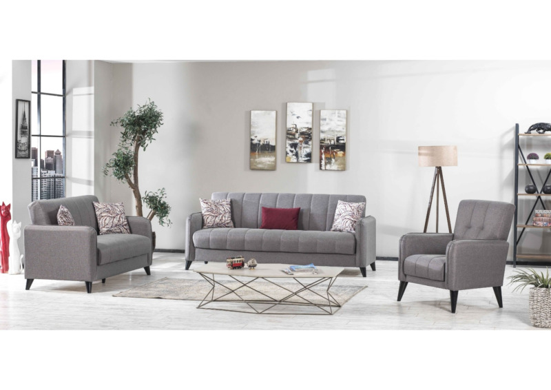 Salon MALINA 3+2+1 Avec Fonction Rangement - Gris Clair