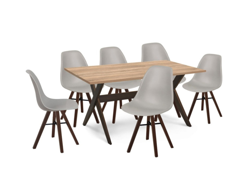 Set Table BORACAY + 6 Chaises - Gris / Chêne Foncé