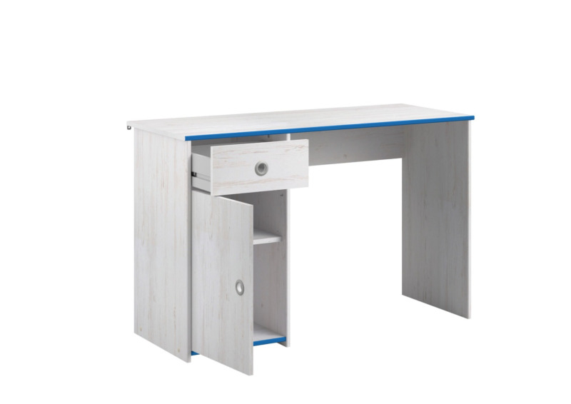 Bureau SMOOZY Avec 1 Tiroir + 1 Porte - Blanc / Rose / Bleu