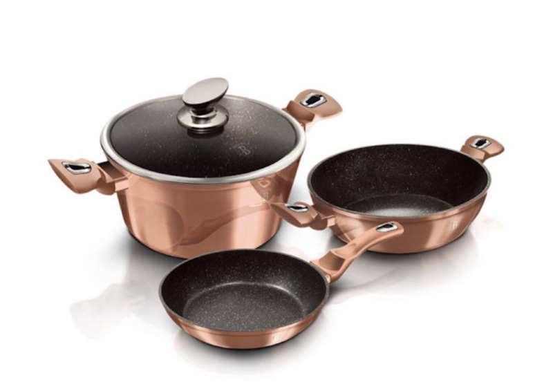 Set Cuisson De 3 Pièces Avec 2 Couvercles - Rose Gold