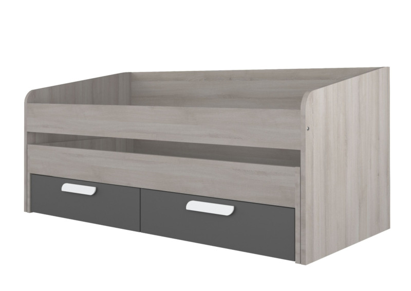 Lit Banquette BO12 90x190cm Sans Sommier Avec Lit Tiroir + 2 Tiroirs - Gris
