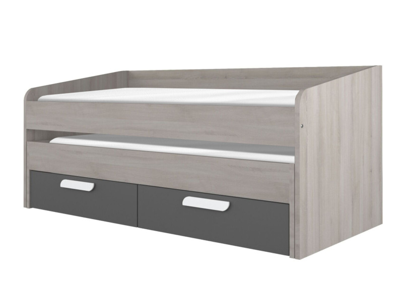 Lit Banquette BO12 90x190cm Sans Sommier Avec Lit Tiroir + 2 Tiroirs - Gris