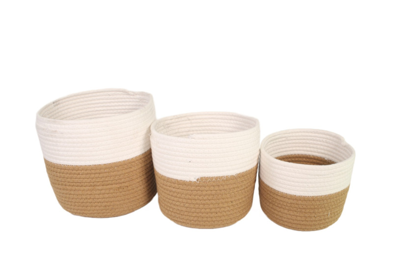 Set De 3 Paniers En Coton - Blanc / Beige